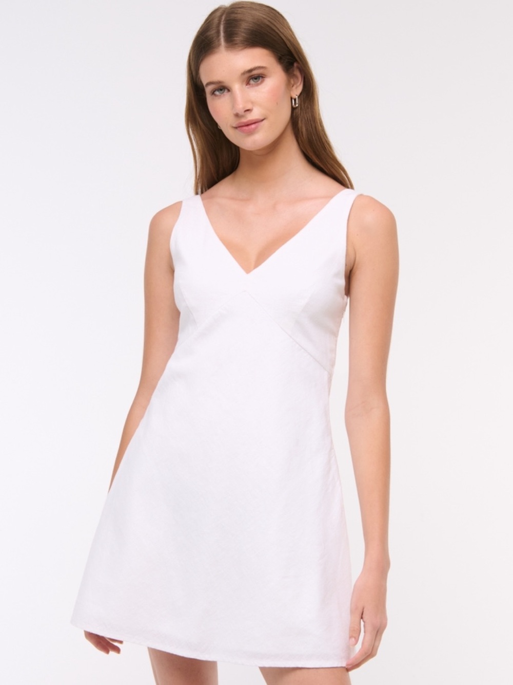 Abercrombie White V-Neck Sleeveless linen blend dress